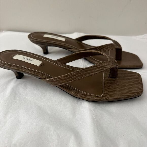 Toteme Lizard Embossed Kitten Heel Flip Flop 39 Olive - Picture 6 of 14